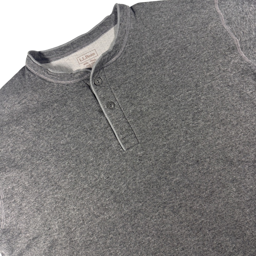 LL Bean River Driver Henley Shirt Men XXL Tall Gray Wool Blend Thermal Two Layer